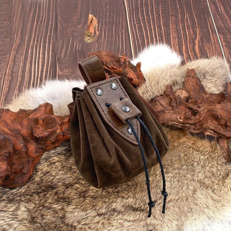 KOTORA Renaissance Belt Pouch Coin Purse Skirt Hike Set Medieval Festival Costume Halloween Accessories Casual Fanny Pack Waist Bag (2Pouch-0Brown) - Image 4